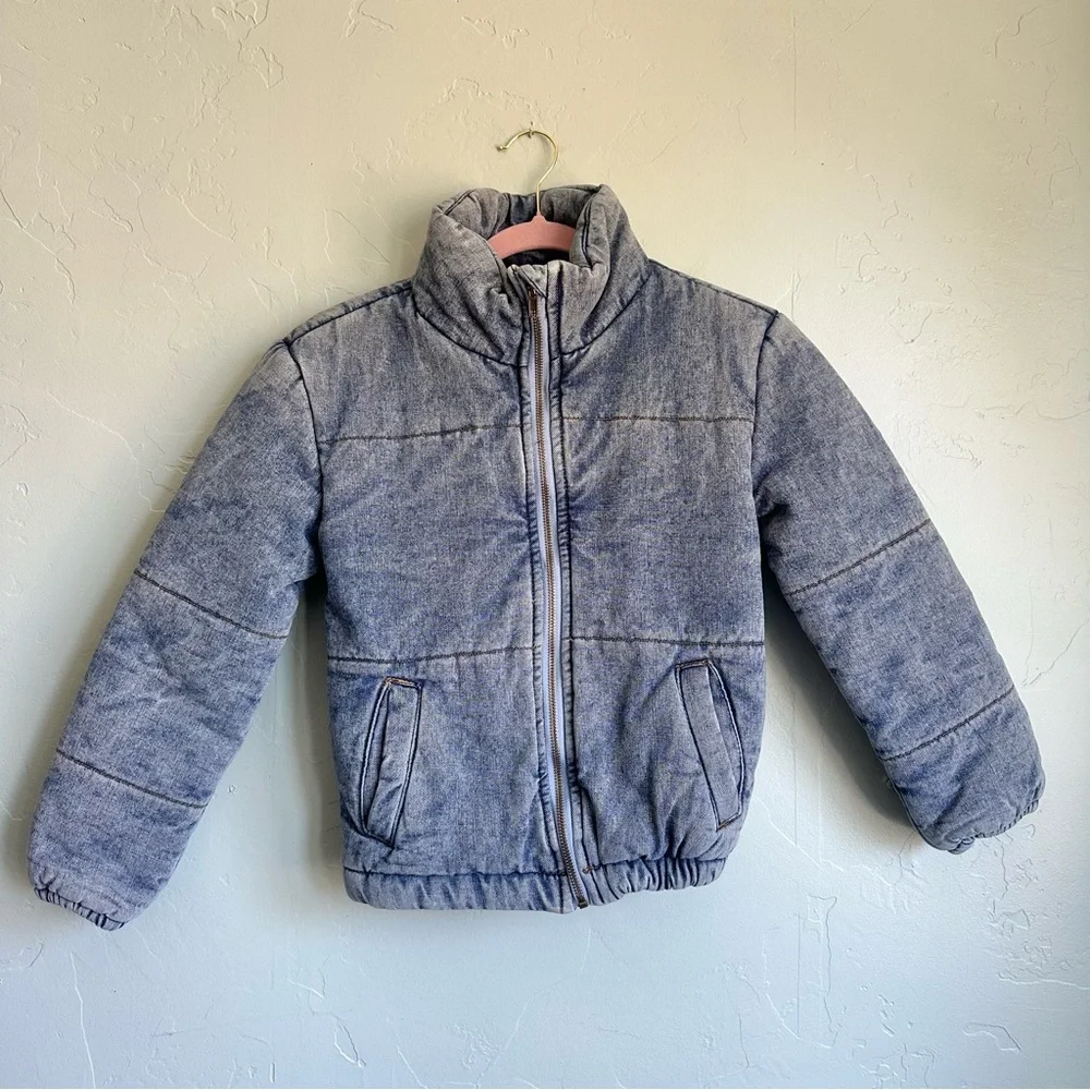 kidpik Kids Quilted Washed Blue Denim Puffer‎ Jacket Coat Size 12 Large